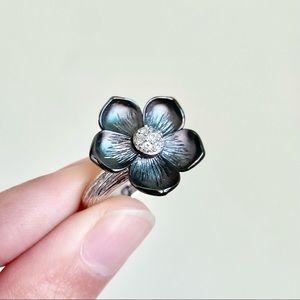 Stephen Dweck Sterling Silver Diamond Flower Cocktail Promise Ring Size 5 - 5.5